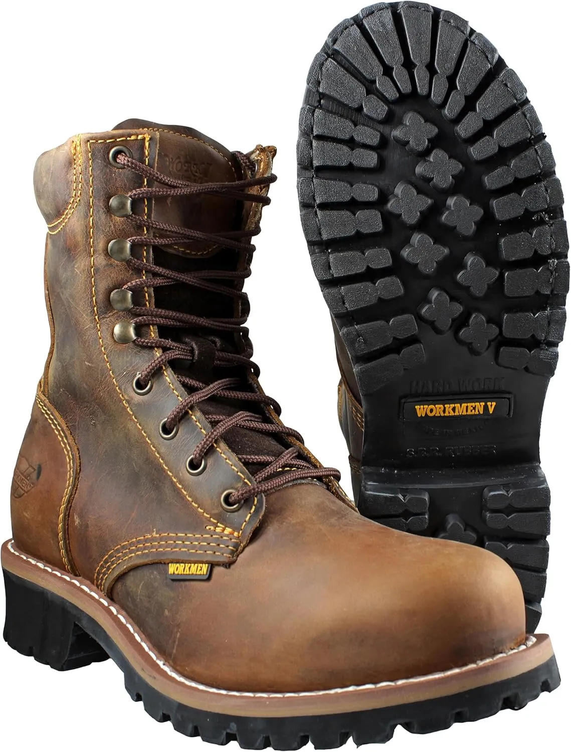 Men's Lace Up Combat Boots Genuine Leather Brown 902