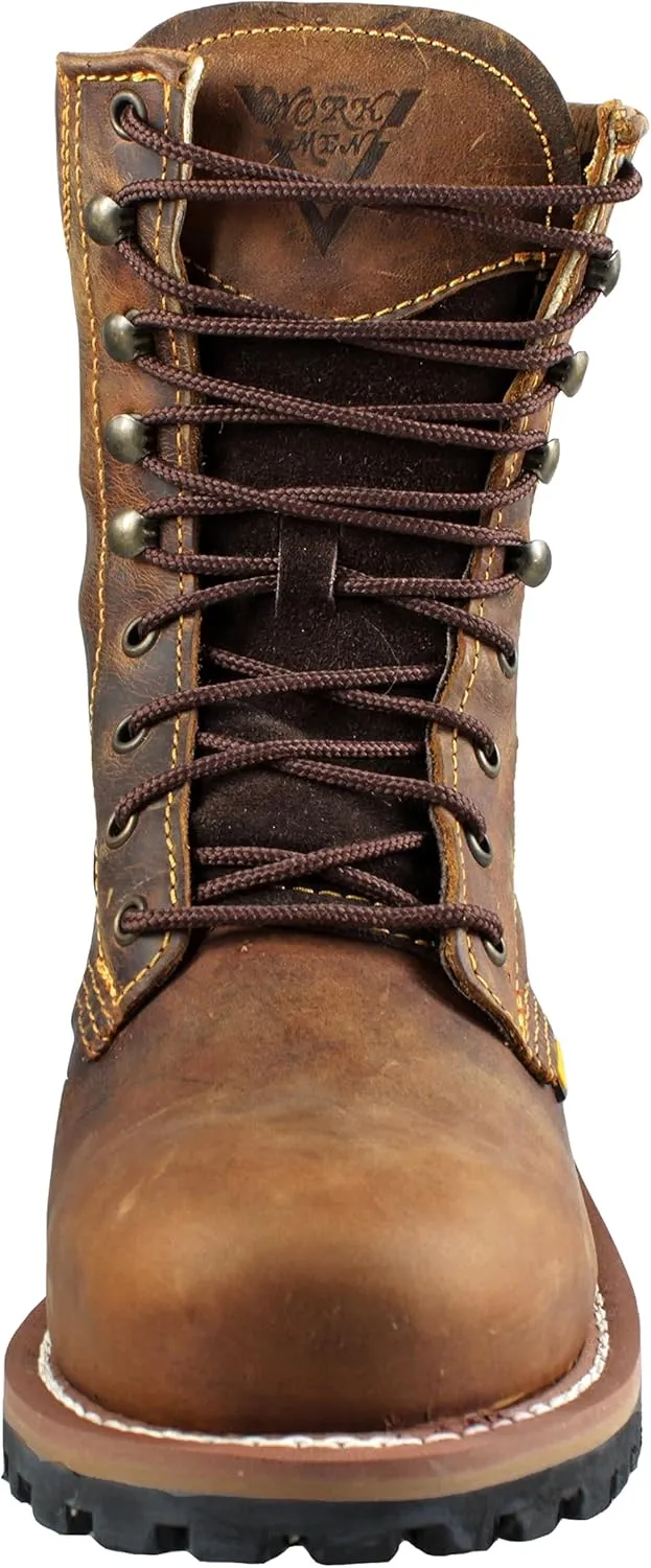 Men's Lace Up Combat Boots Genuine Leather Brown 902