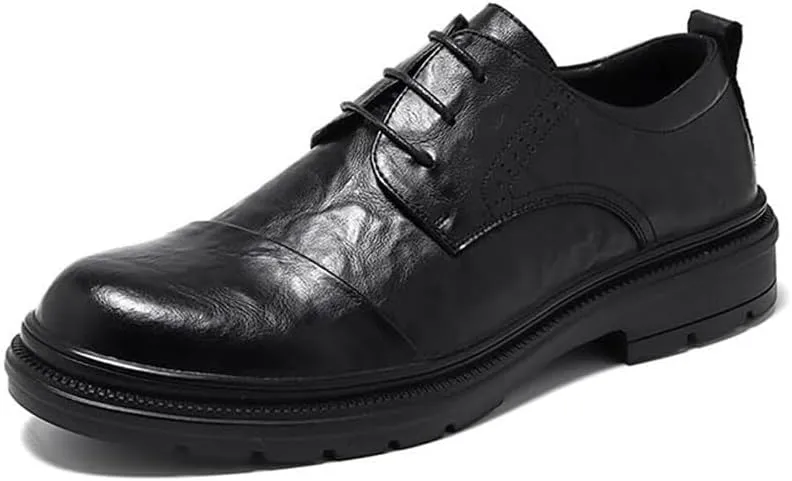 Mens Lace-up Leather Shoes Luxury Comfortable Tuxedo Shoes Formal Oxford Classic Business Shoes(Black,6.5)