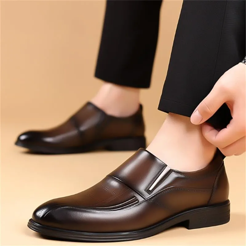 Men's Leather Shoes Business Casual Dress Shoes Vintage Classic Fashion Versatile Shoes Slip On Polished Craft Smooth Lines Clear Texture Rubber Sole Comfortable Breathable
