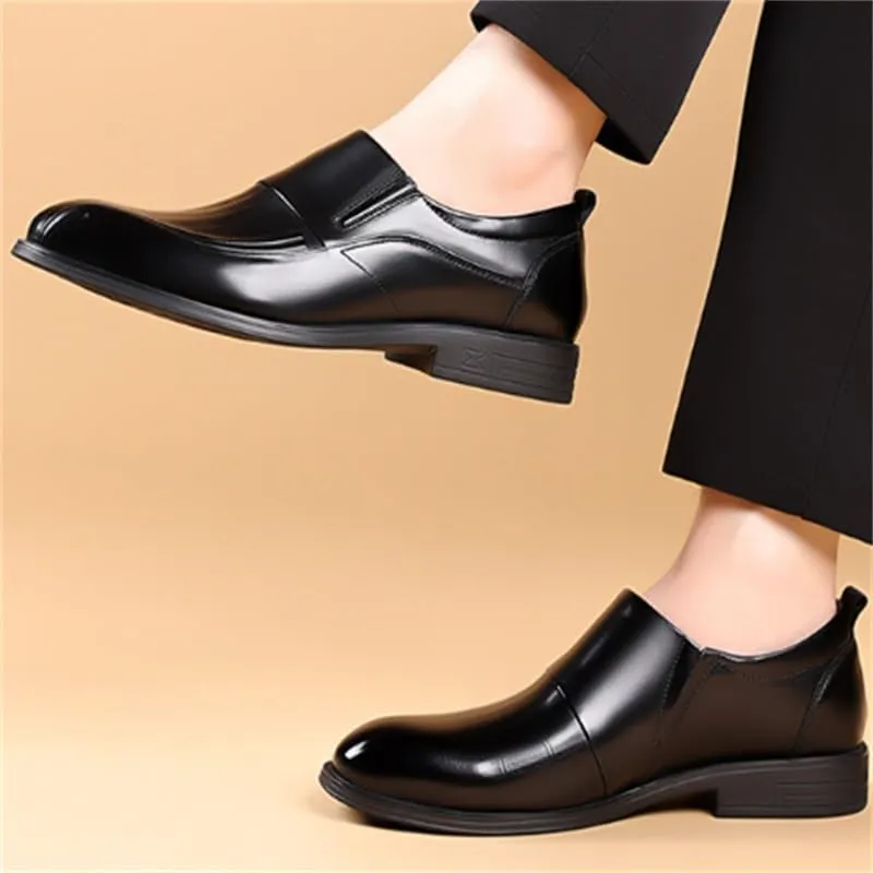 Men's Leather Shoes Business Casual Dress Shoes Vintage Classic Fashion Versatile Shoes Slip On Polished Craft Smooth Lines Clear Texture Rubber Sole Comfortable Breathable