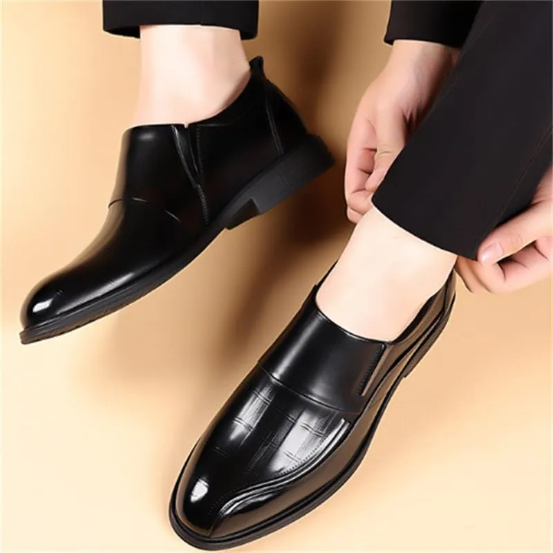 Men's Leather Shoes Business Casual Dress Shoes Vintage Classic Fashion Versatile Shoes Slip On Polished Craft Smooth Lines Clear Texture Rubber Sole Comfortable Breathable