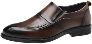 Men's Leather Shoes Business Casual Dress Shoes Vintage Classic Fashion Versatile Shoes Slip On Polished Craft Smooth Lines Clear Texture Rubber Sole Comfortable Breathable