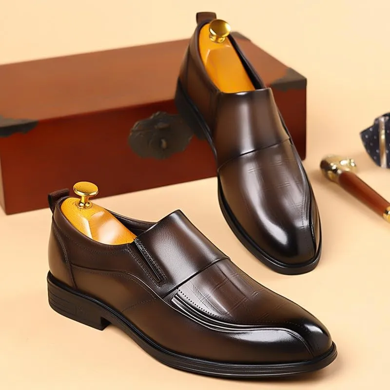 Men's Leather Shoes Business Casual Dress Shoes Vintage Classic Fashion Versatile Shoes Slip On Polished Craft Smooth Lines Clear Texture Rubber Sole Comfortable Breathable
