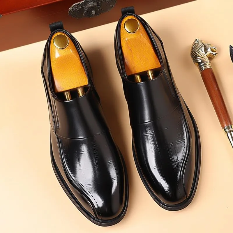 Men's Leather Shoes Business Casual Dress Shoes Vintage Classic Fashion Versatile Shoes Slip On Polished Craft Smooth Lines Clear Texture Rubber Sole Comfortable Breathable
