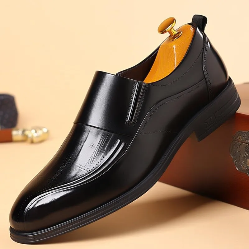 Men's Leather Shoes Business Casual Dress Shoes Vintage Classic Fashion Versatile Shoes Slip On Polished Craft Smooth Lines Clear Texture Rubber Sole Comfortable Breathable