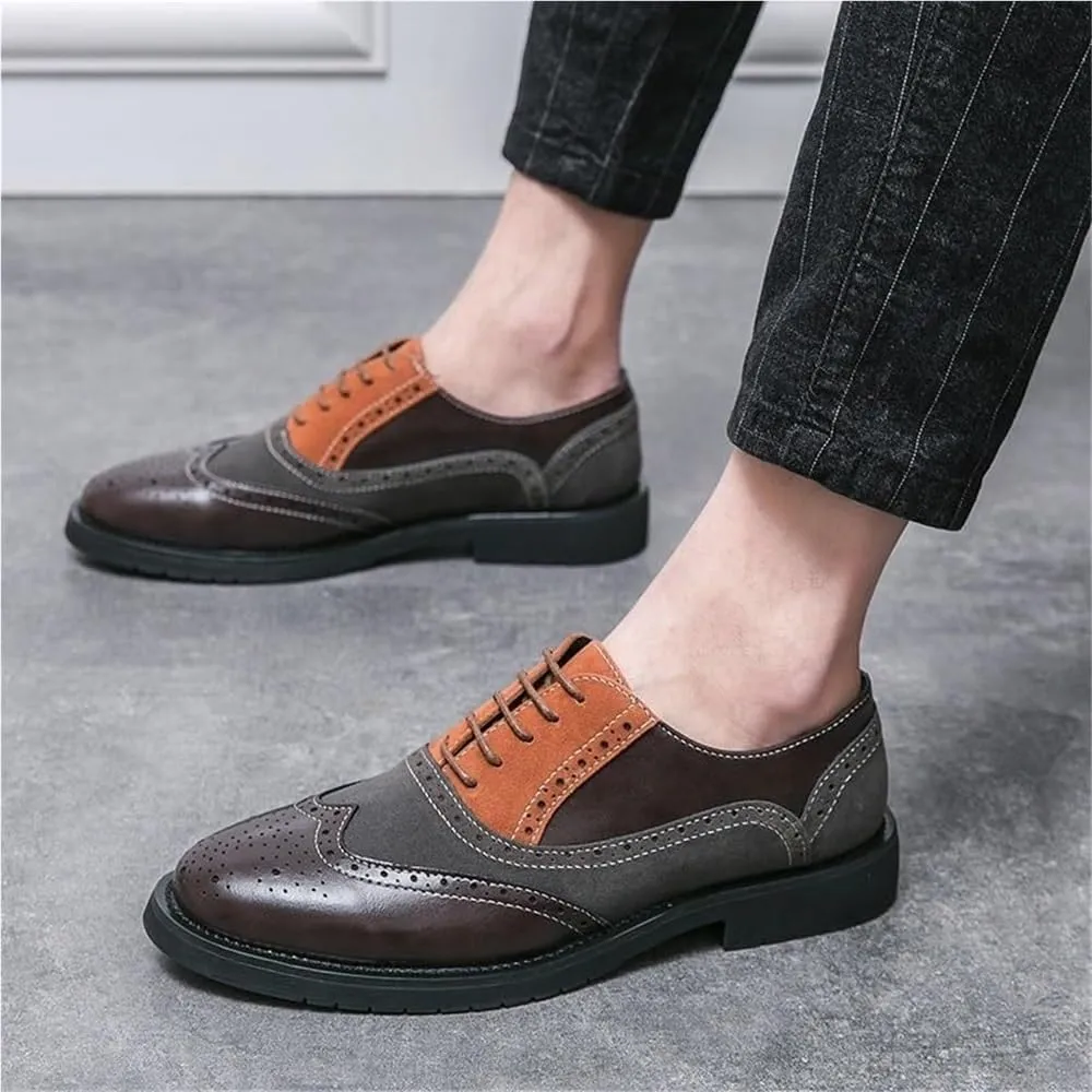 Mens Leather Shoes Lace-up Tuxedo Shoes Non-Slip Breathable Business Casual Men's Dress Shoes(Black,7.5)