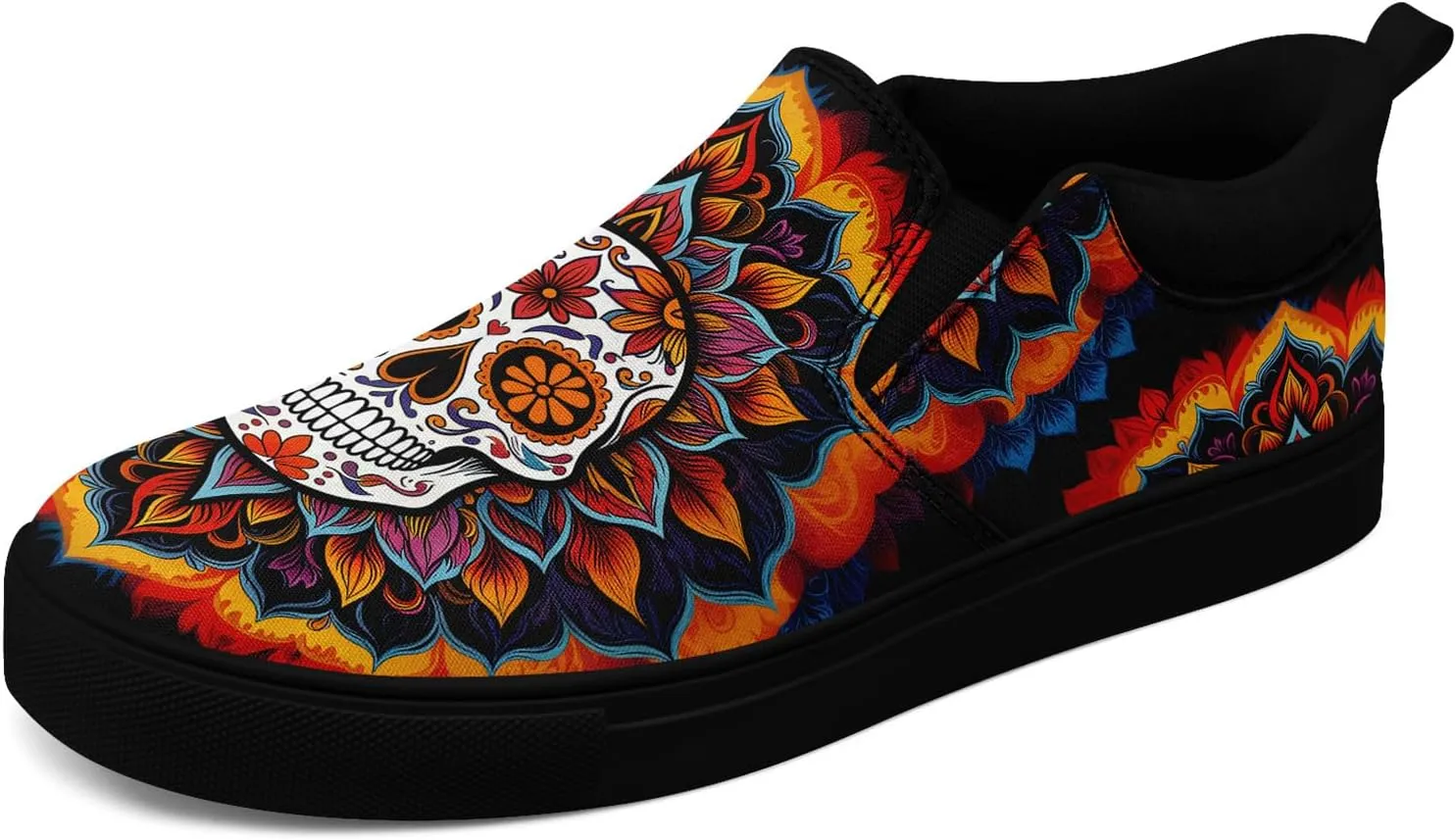 Men's Slip-On Canvas Shoes Gothic Skull Print Casual Lightweight Loafers Comfortable Walking Sneaker for Women