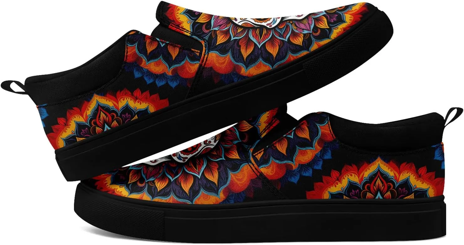 Men's Slip-On Canvas Shoes Gothic Skull Print Casual Lightweight Loafers Comfortable Walking Sneaker for Women