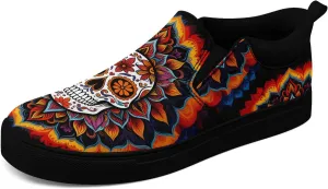 Men's Slip-On Canvas Shoes Gothic Skull Print Casual Lightweight Loafers Comfortable Walking Sneaker for Women