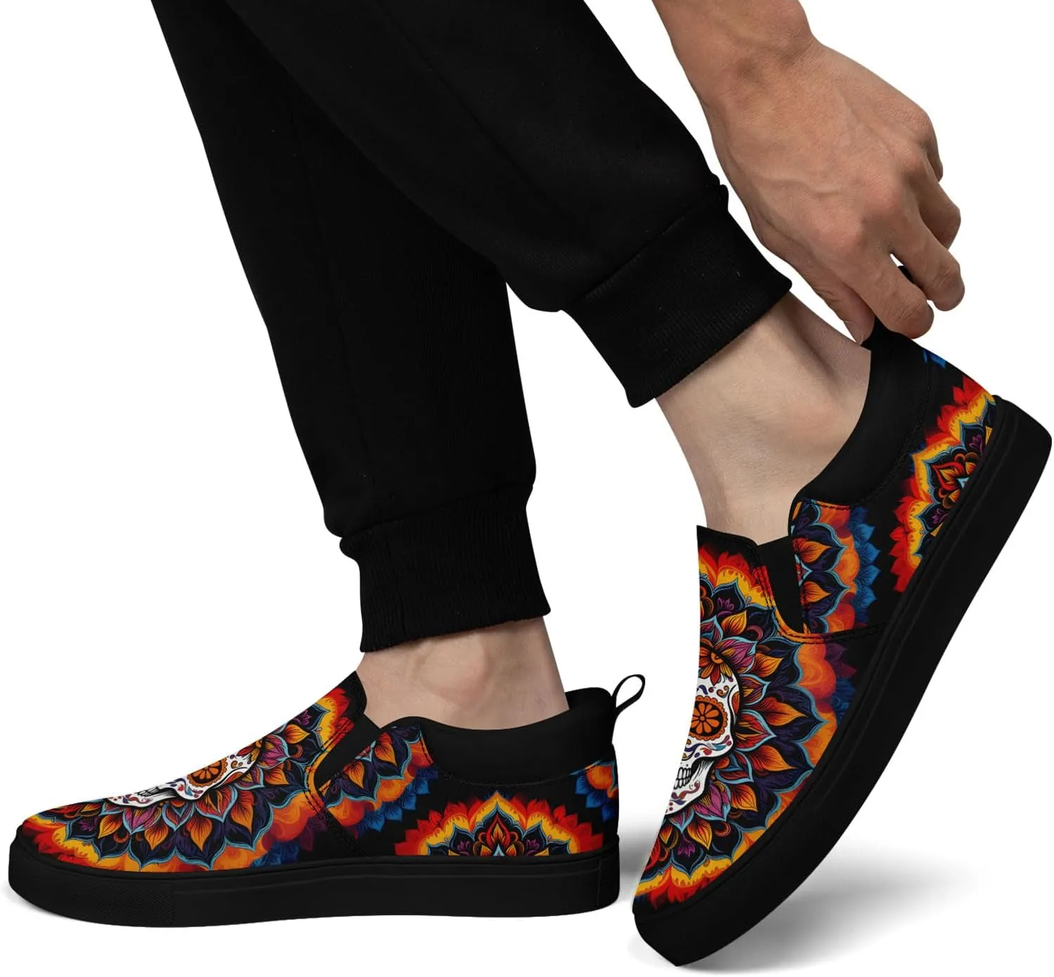 Men's Slip-On Canvas Shoes Gothic Skull Print Casual Lightweight Loafers Comfortable Walking Sneaker for Women