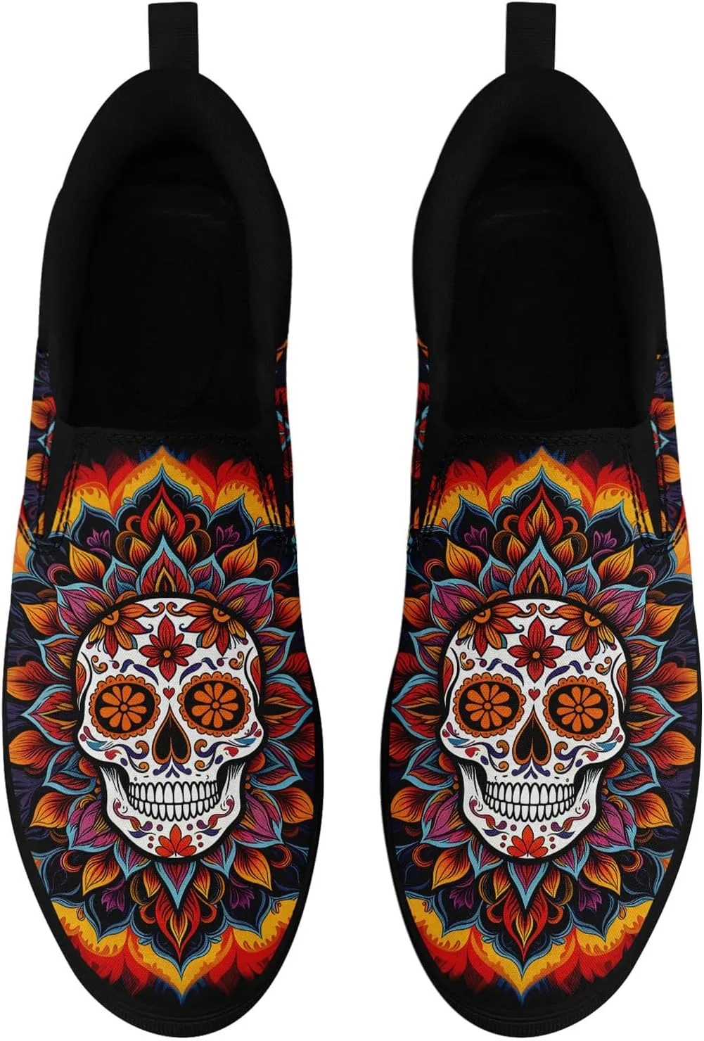 Men's Slip-On Canvas Shoes Gothic Skull Print Casual Lightweight Loafers Comfortable Walking Sneaker for Women