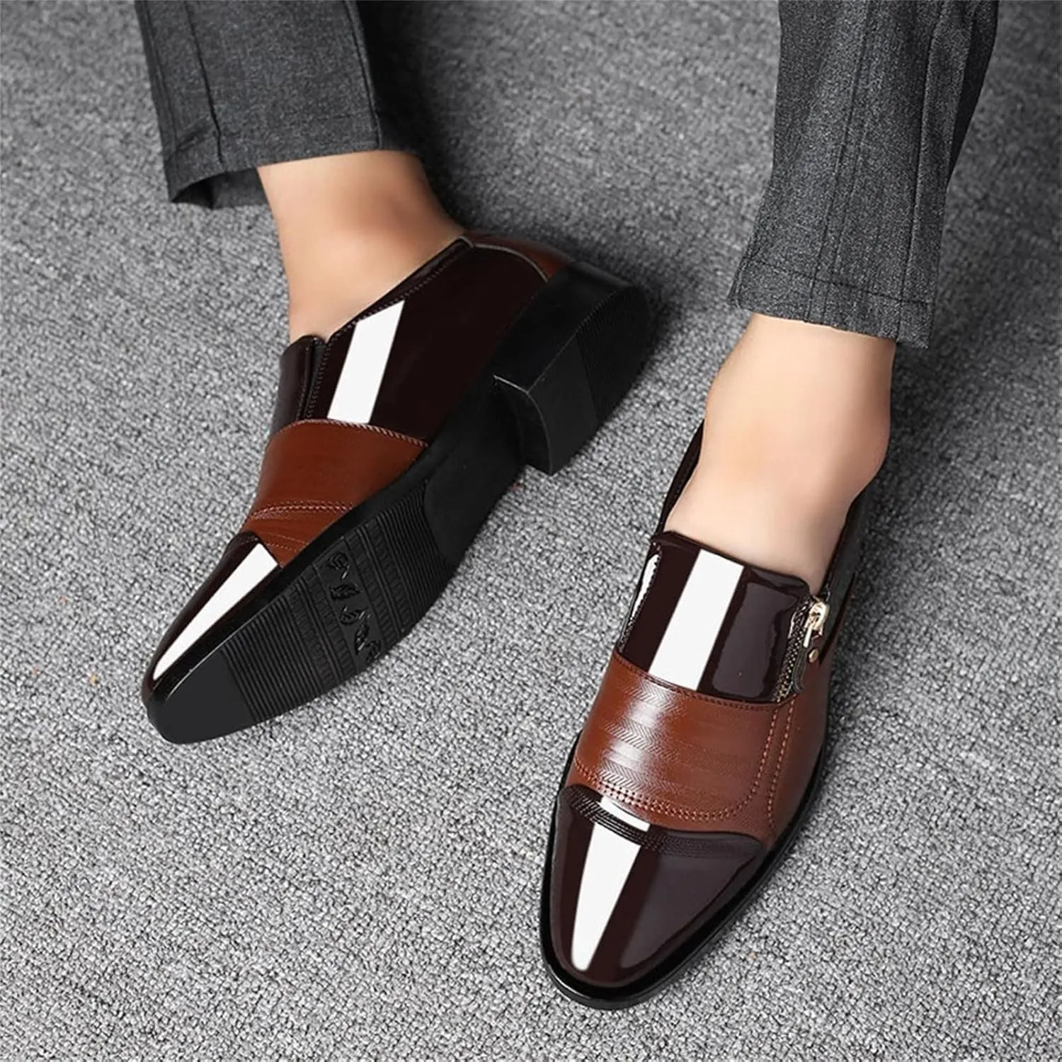 Mens Slip on Shoes Casual Leather Classical Style Men's Breathable Hollow Business Leather Running Shoes (Brown, 11)