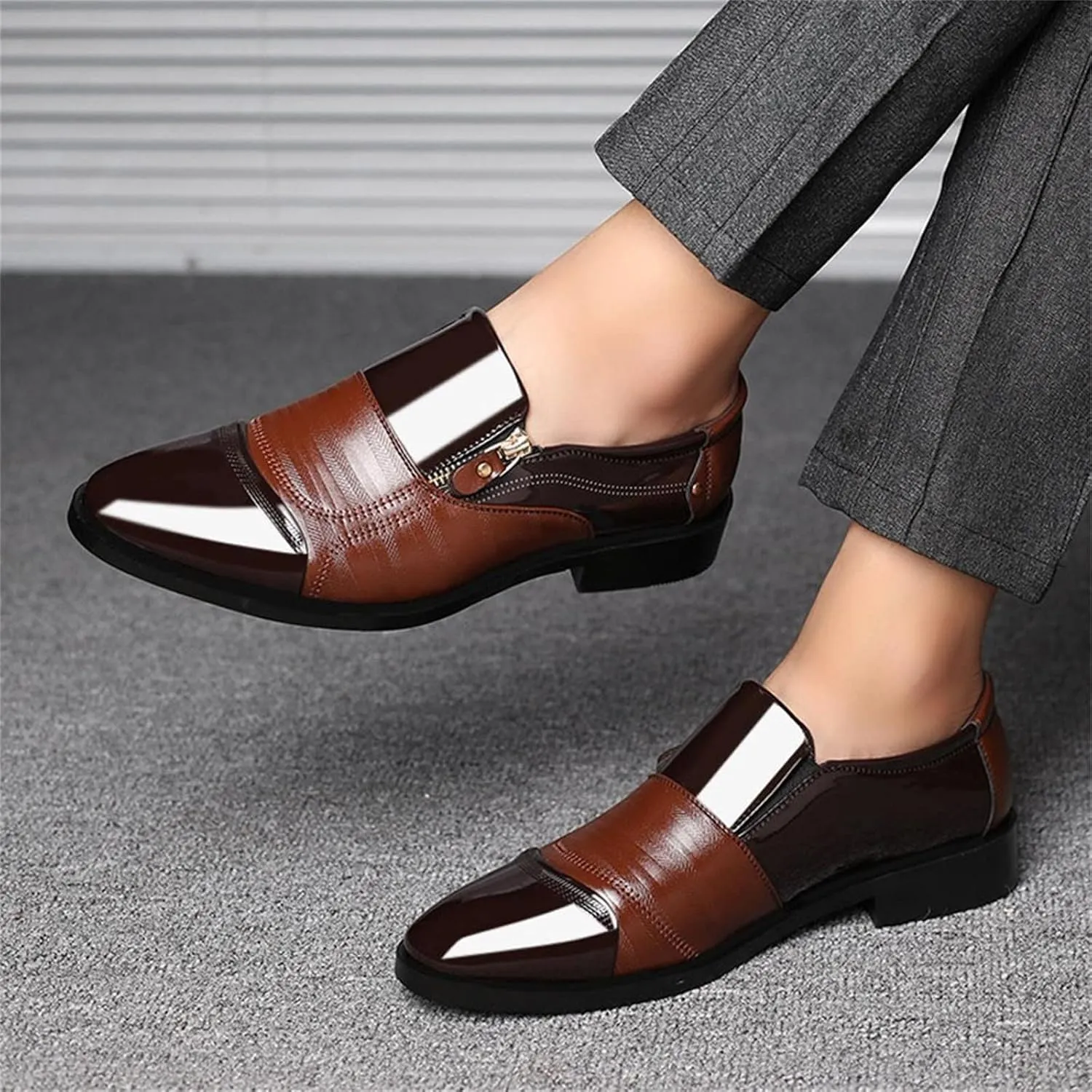 Mens Slip on Shoes Casual Leather Classical Style Men's Breathable Hollow Business Leather Running Shoes (Brown, 11)