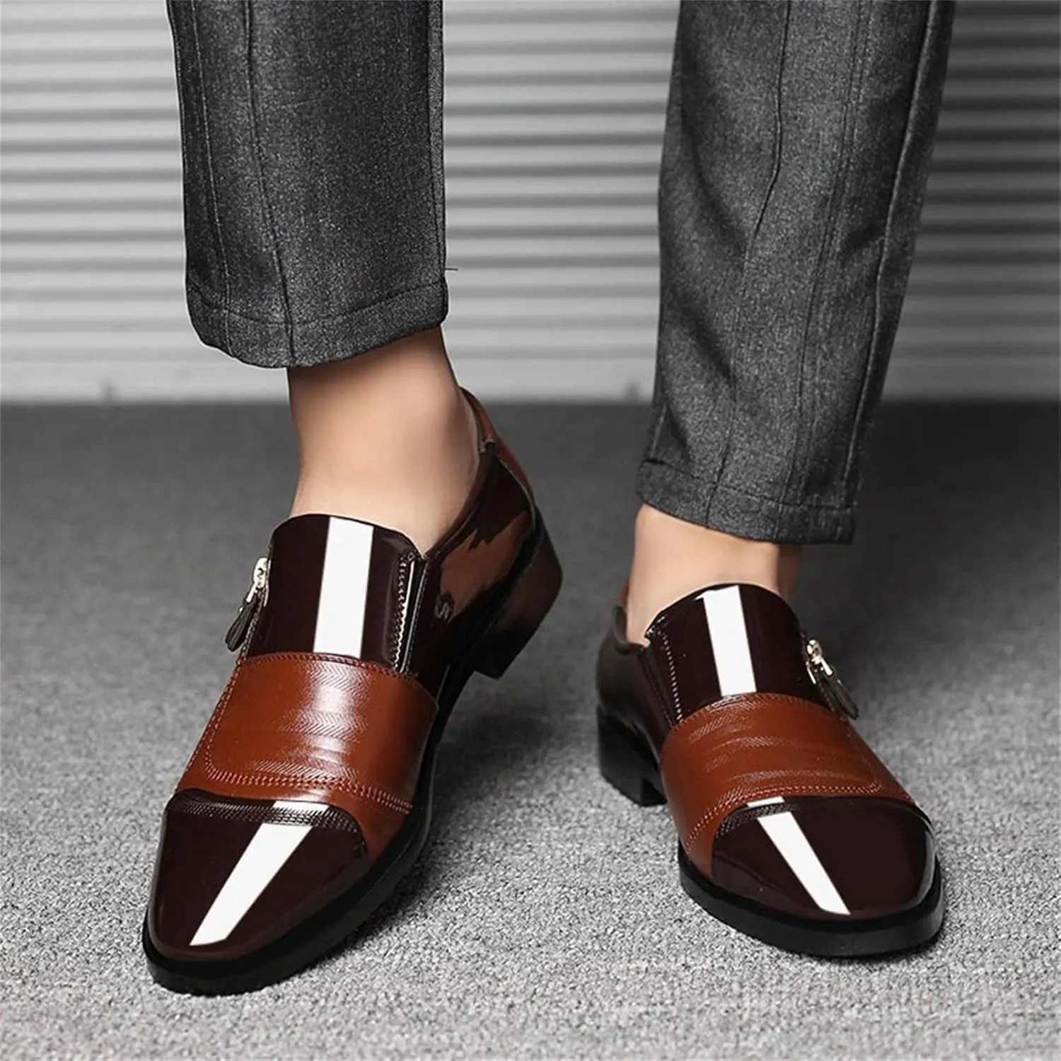 Mens Slip on Shoes Casual Leather Classical Style Men's Breathable Hollow Business Leather Running Shoes (Brown, 11)