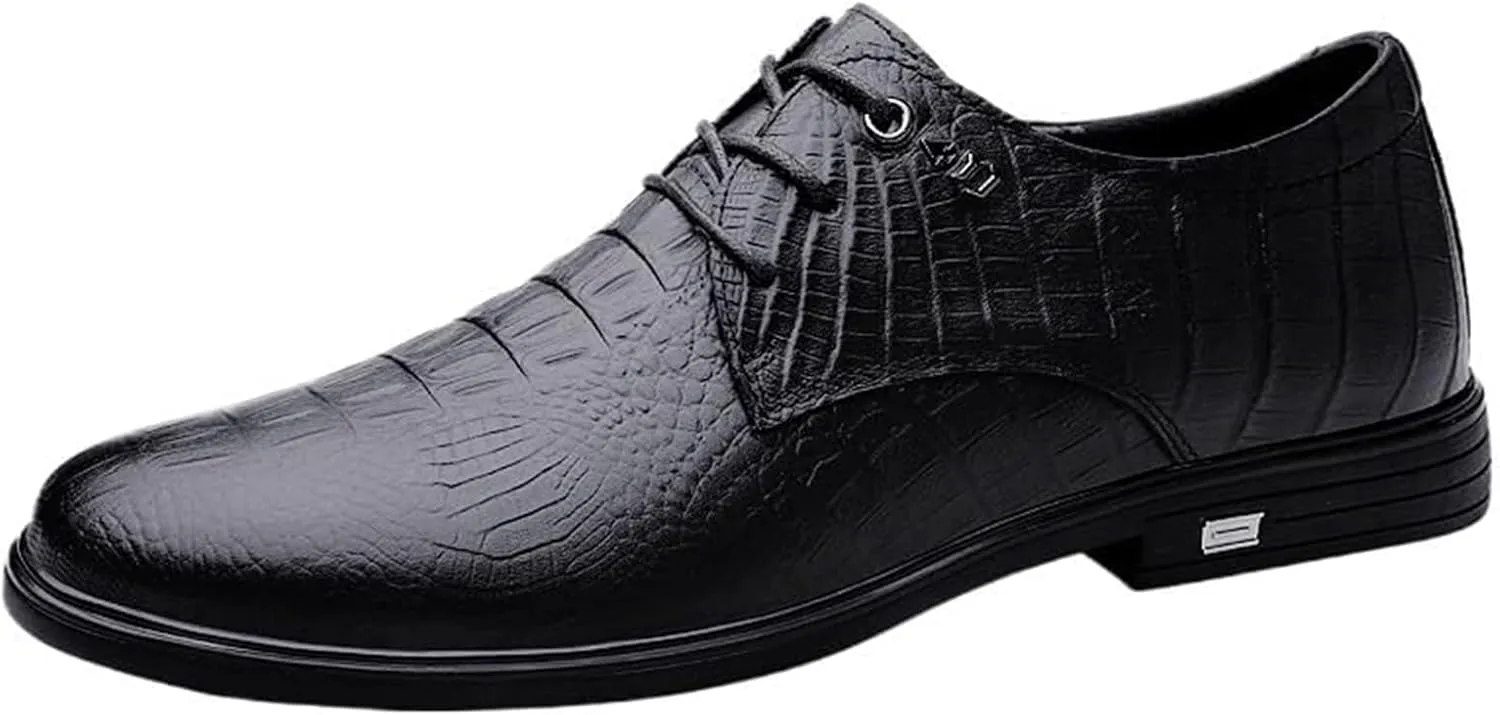 Men's Soft Leather Oxfords Lace Up Height Increase Dress Shoes Handmade Genuine Leather Derbys Soft Derby Shoe for Working Driving Walking