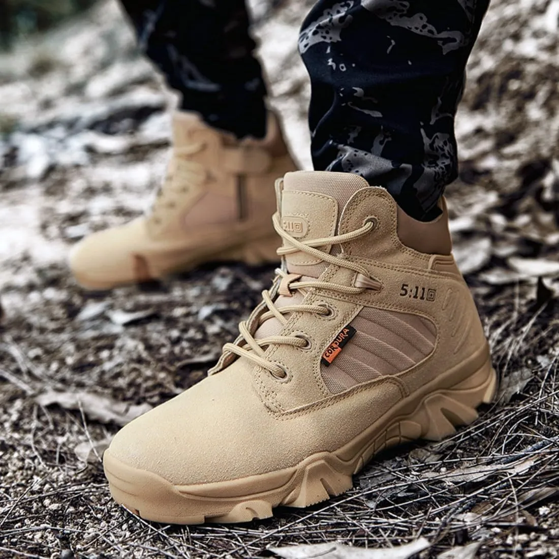 Men's Tactical Ankle Boots: Side Zipper Military Work Boots, Hook & Loop Closure