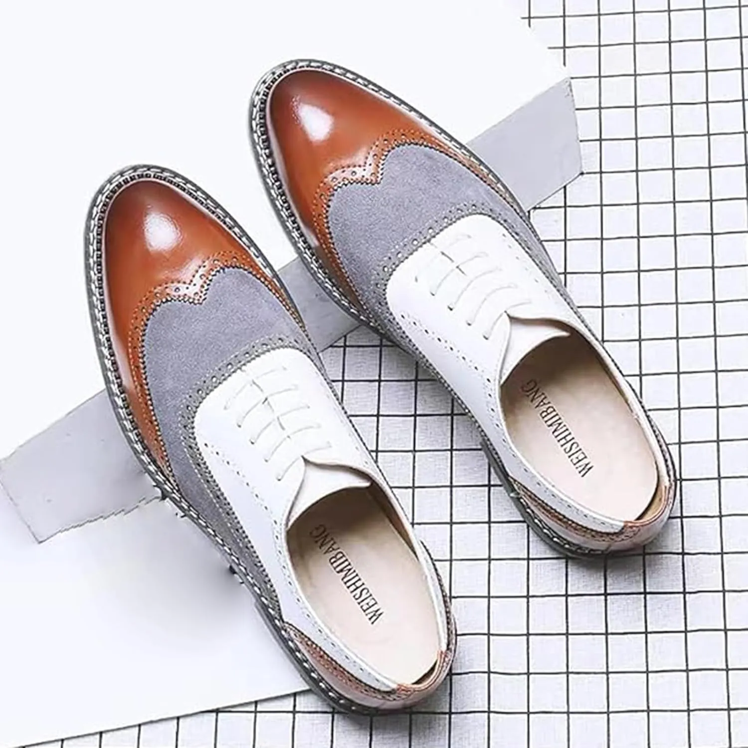 Men's Two-Tone Oxford Shoes Classic Fashion Lace-Up Low Cut Leather Dress Shoes Handcrafted Stitching Business Formal Derby Shoes