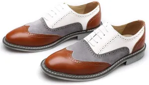 Men's Two-Tone Oxford Shoes Classic Fashion Lace-Up Low Cut Leather Dress Shoes Handcrafted Stitching Business Formal Derby Shoes