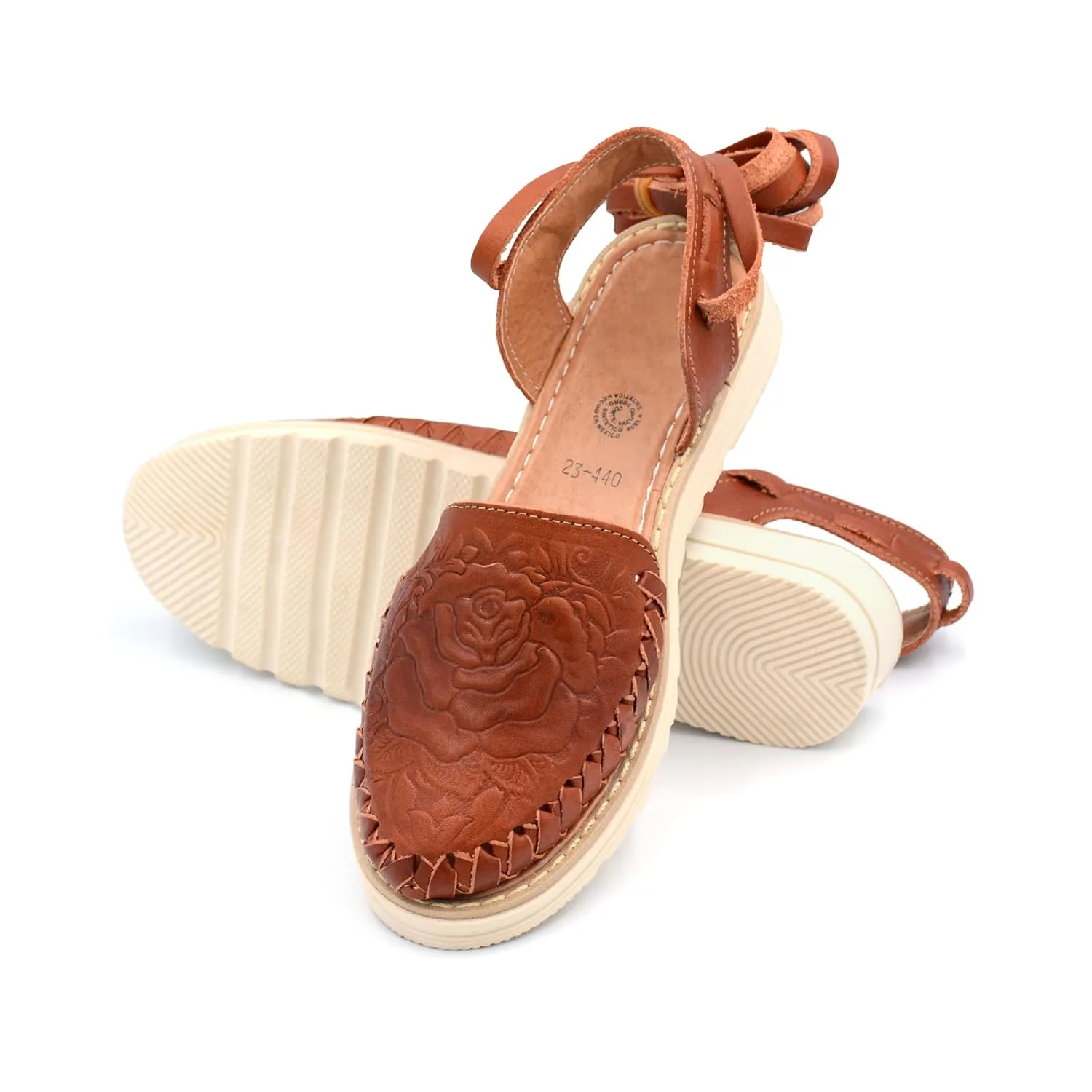 Mexican Leather Shoes with Long Crossed Roman Straps for Women - Model 440 (8, Brown)