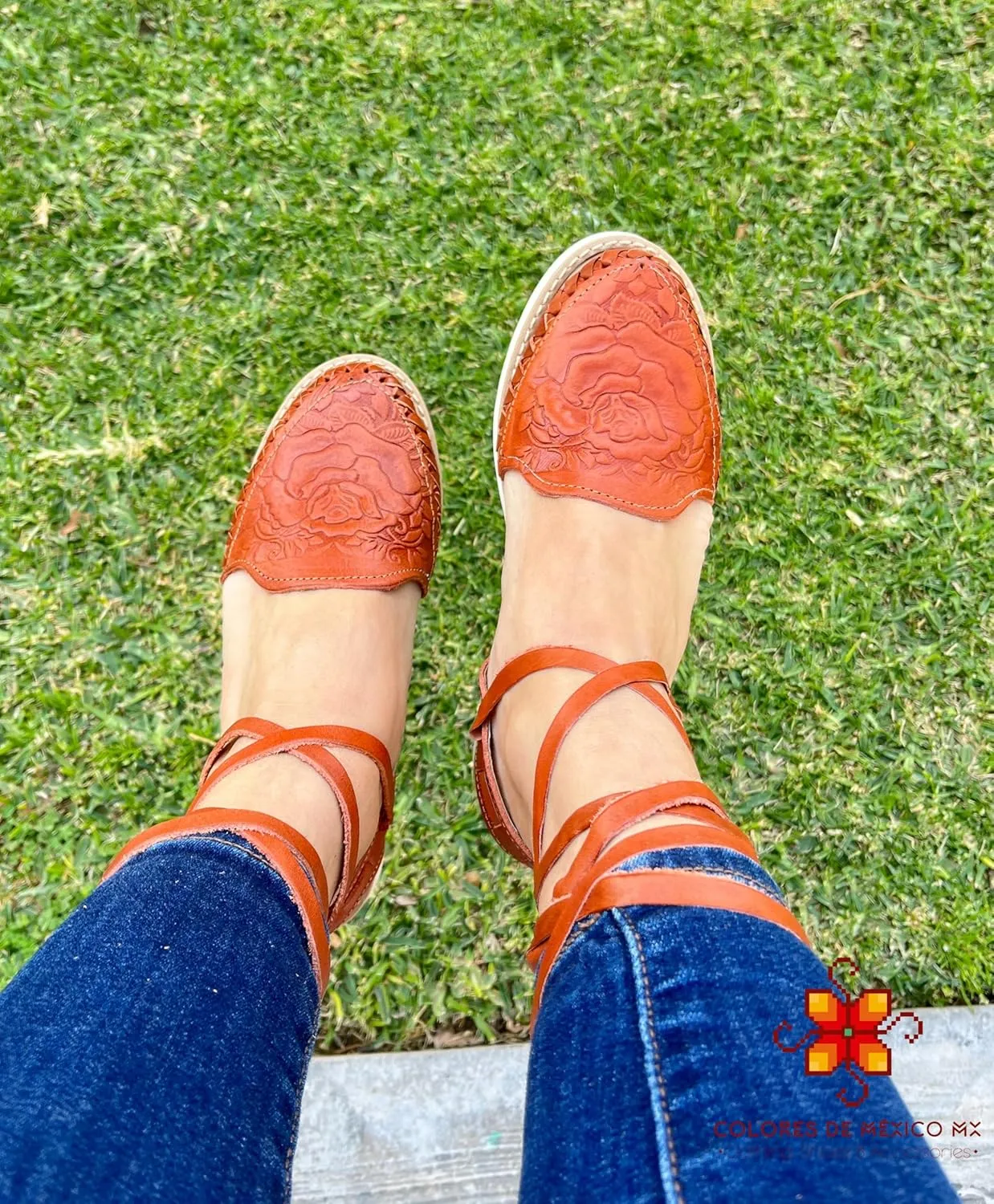 Mexican Leather Shoes with Long Crossed Roman Straps for Women - Model 440 (8, Brown)