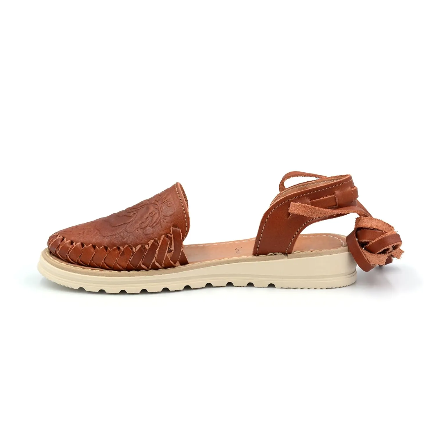 Mexican Leather Shoes with Long Crossed Roman Straps for Women - Model 440 (8, Brown)
