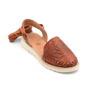 Mexican Leather Shoes with Long Crossed Roman Straps for Women - Model 440 (8, Brown)