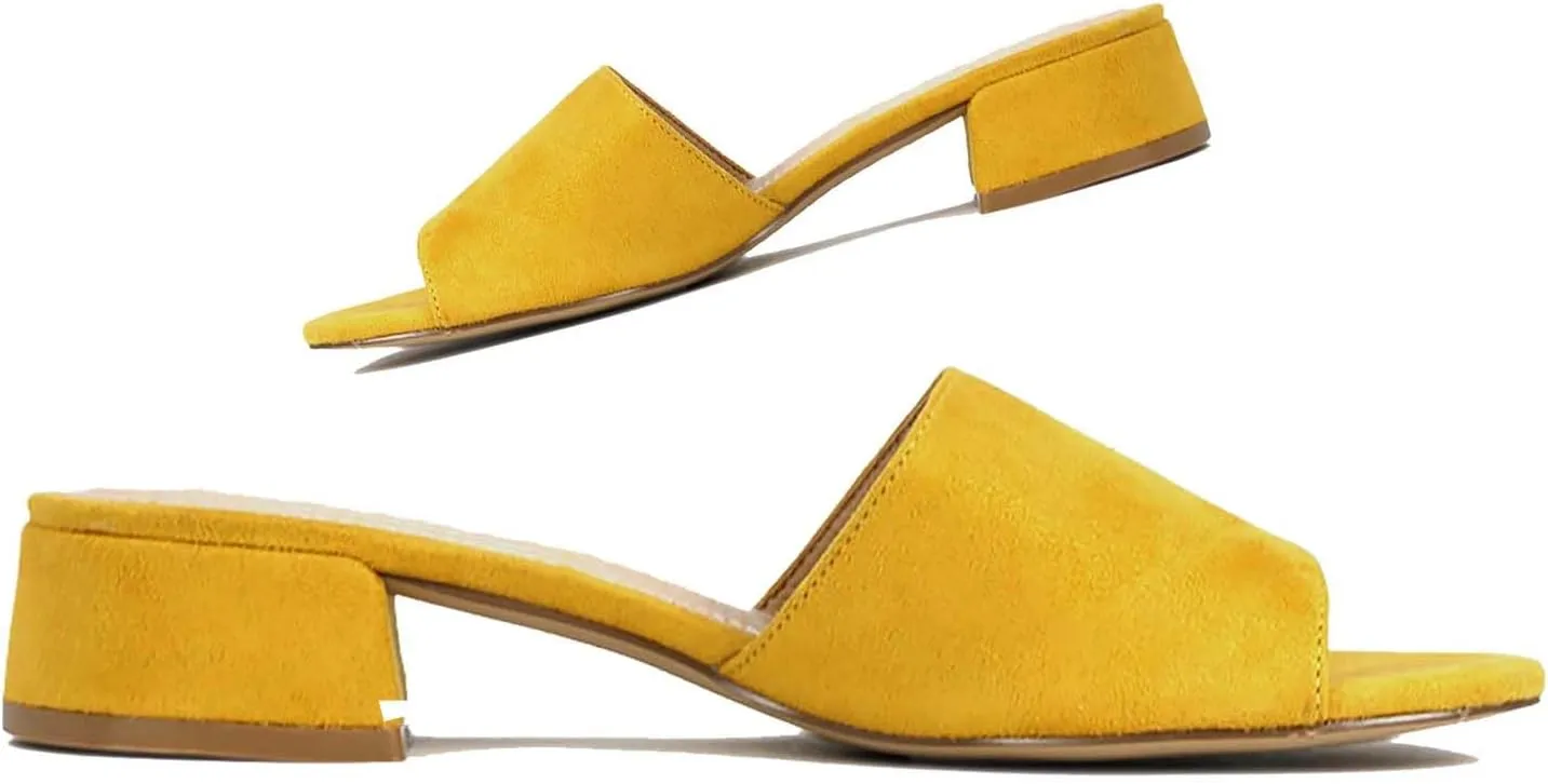 MOOMMO Women Chunky Heel Mules Peep Toe Slip On Backless Block Heels 2 inch Mid Heeled Mule Shoes Suede Comfortable Slides heels Round Open Toe Dress Shoes Office Casual 4-11 US
