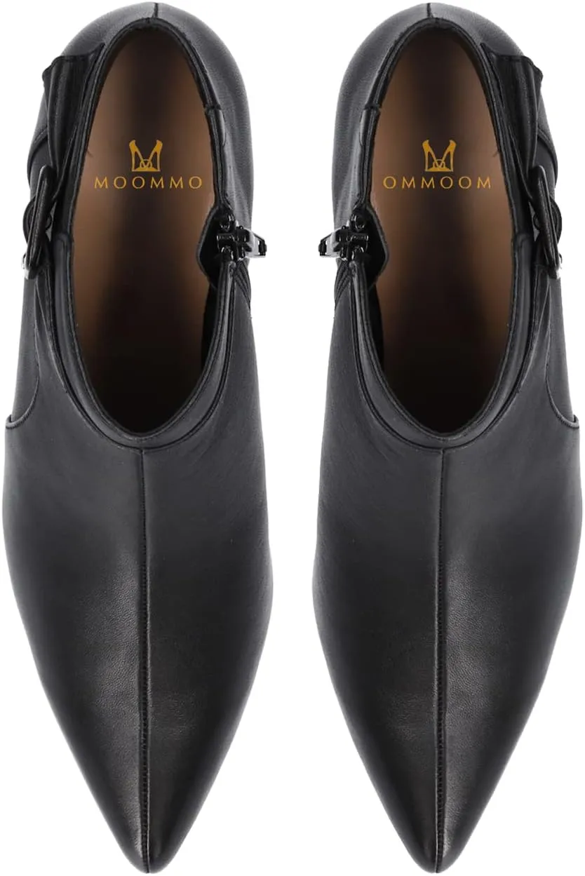 MOOMMO Women Low Kitten Heel Suede Ankle Boots Bow Pointed Closed Toe Zipper Chelsea Boots 2" Heels Buckle Strap Faux Suede Boot Zip Up Short Dress Booties Fall Office Wedding Cute Comfort 4-11 M US