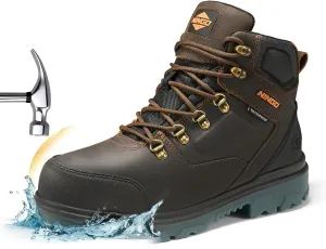 NINGO Mens Steel Toe Work Boots, Waterproof Heavy-Duty Safety Boots with Puncture Protection, Oil & Slip Resistant, Round Toe Construction Boots with Breathable Lining, EH Protection, for Industrial