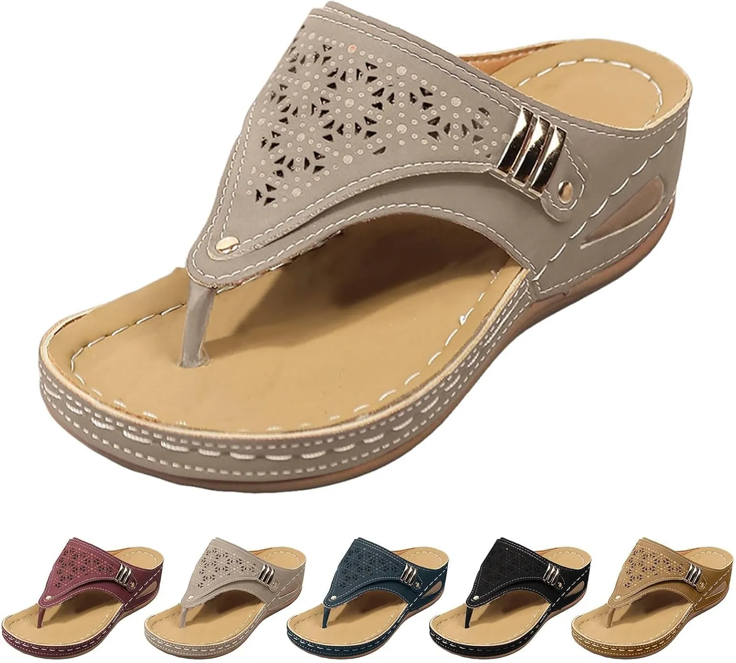 Orthopedic Sandals for Women 2025,Dressy Slip On Flip Flops Sandals with Arch Support Chic Comfortable Wide Width Platform Thong Breathable Cutout Open Toe Summer Walking Casual Beach Slippers