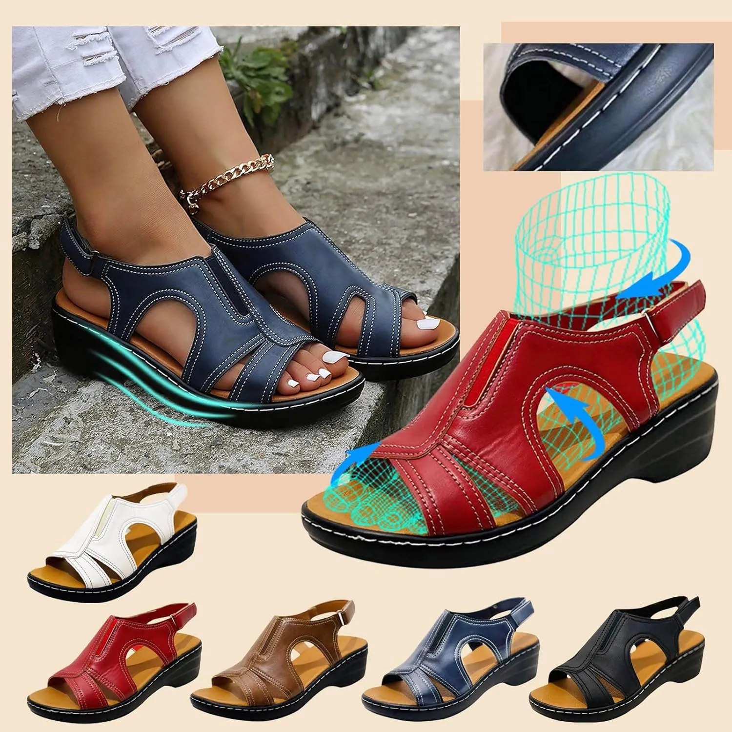Orthopedic Sandals for Women Dressy Summer Comfortable Walking Sandals with Arch Support Platform Wedge Slides Sandals Shoes