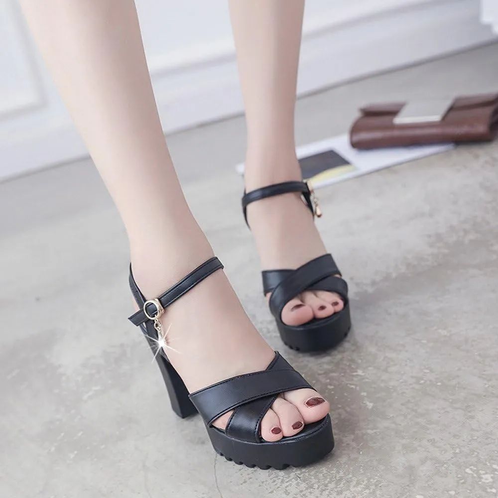 Platform High Heels for Women Strappy Chunky Heels Sandals Open Toe Block Heeled Sandals Buckle Summer Dress Shoes