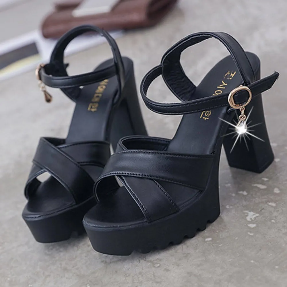 Platform High Heels for Women Strappy Chunky Heels Sandals Open Toe Block Heeled Sandals Buckle Summer Dress Shoes