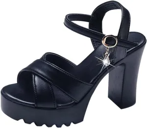 Platform High Heels for Women Strappy Chunky Heels Sandals Open Toe Block Heeled Sandals Buckle Summer Dress Shoes