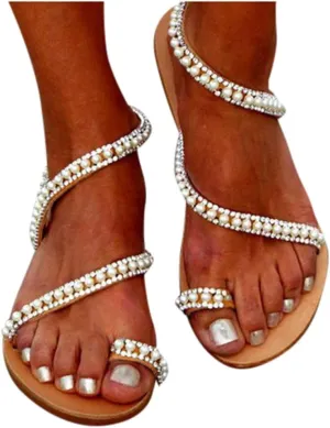 Platform Sandals for Women Prime Gibobby Sandal Boho Cross Summer Flat Shoes Beaded Slippers Casual Beach Sandals