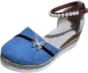 Platform Sandals Women Casual Elastic Ankle Strap Platform Sandals Wedge Espadrilles Brown Beach Sandals