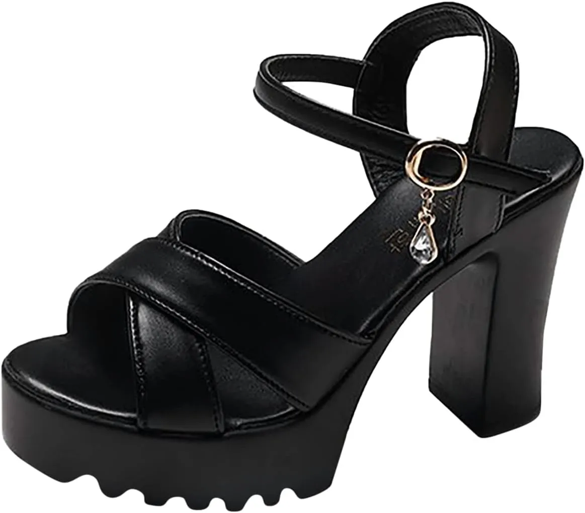 Sandal Heels for Women Strappy Buckle Heeled Sandal with Tall Thick Heel Heel Women's Lace Up Heeled Sandals