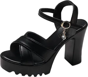 Sandal Heels for Women Strappy Buckle Heeled Sandal with Tall Thick Heel Heel Women's Lace Up Heeled Sandals