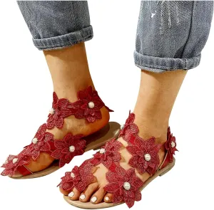 Sandals for Women Dressy Summer, Sandals for Women Flower Shoes Slippers Flat Summer Open Toe Comfy Beach Sandals