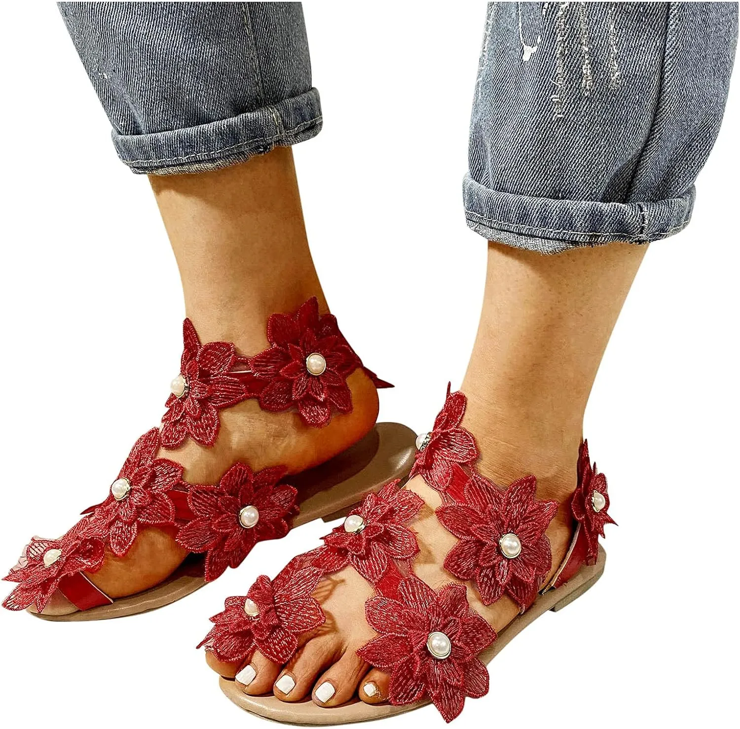 Sandals for Women Dressy Summer, Sandals for Women Flower Shoes Slippers Flat Summer Open Toe Comfy Beach Sandals