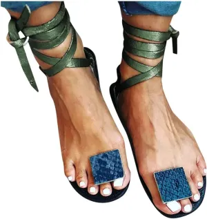 Sandals for Women Platform,Women Gladiator Sandals Flat Summer Leopard Print Strappy Lace Up Open Toe Knee High Flat Sandal