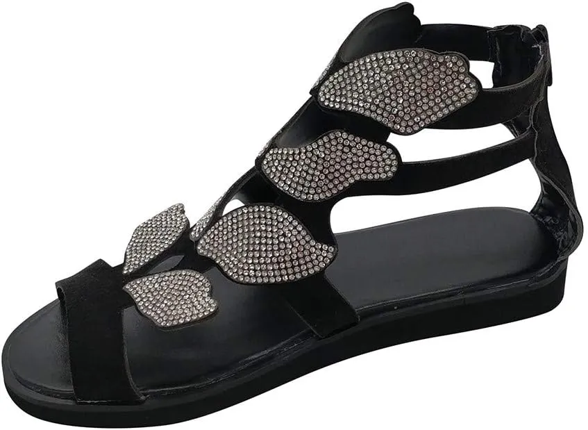 Sandals for Women Platform,Women Gladiator Sandals Flat Summer Leopard Print Strappy Lace Up Open Toe Knee High Flat Sandal