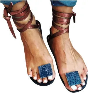 Sandals for Women Platform,Women Gladiator Sandals Flat Summer Leopard Print Strappy Lace Up Open Toe Knee High Flat Sandal