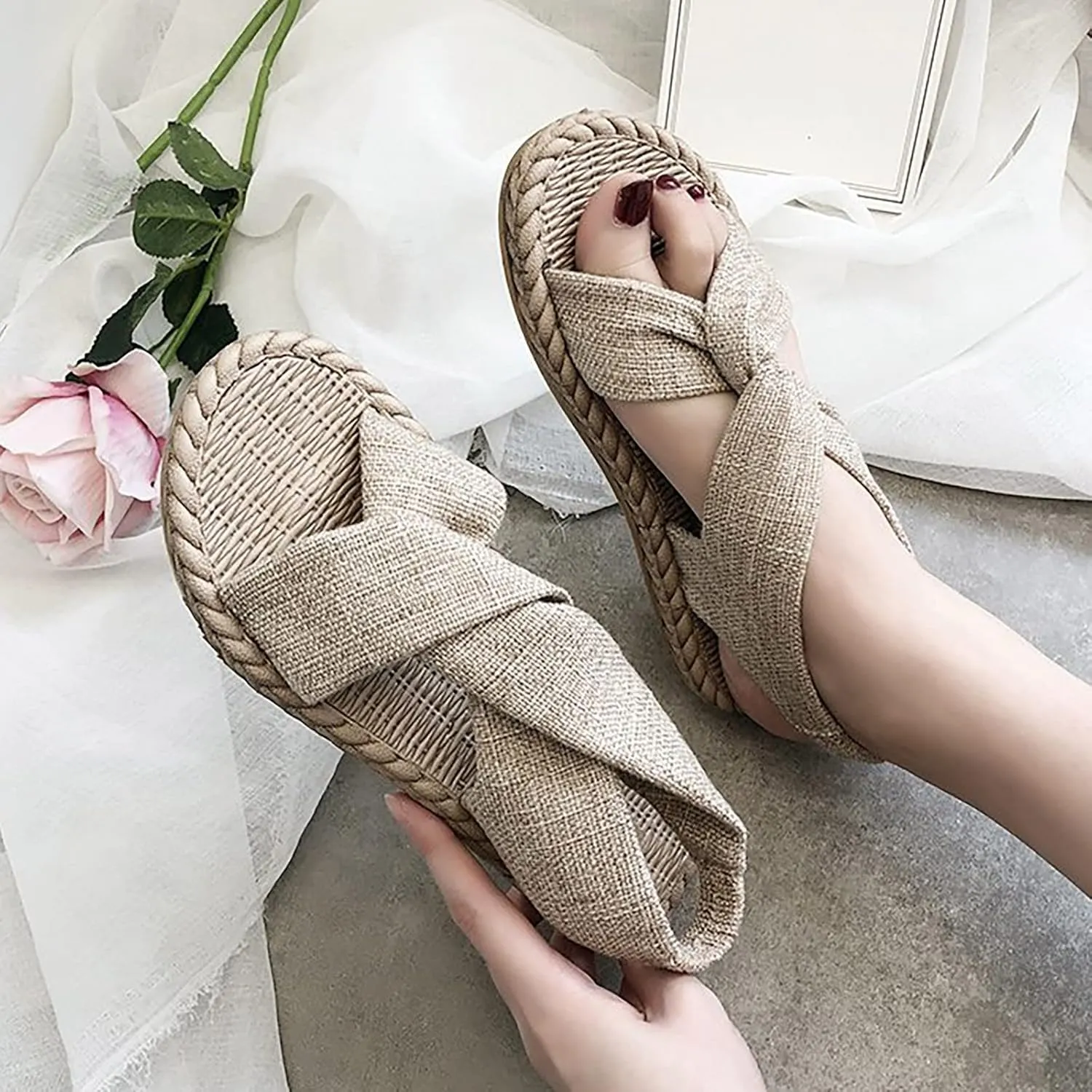Sandals for Women Slip on Wedge Sandal Comfortable Wedge Shoes Sandalias Open Toe Wedge Sandals for Women