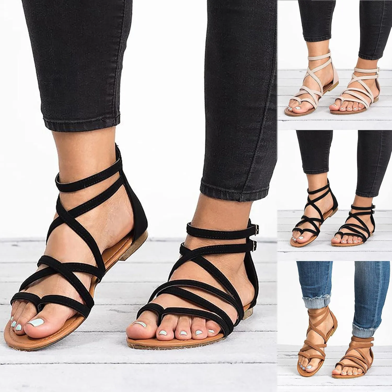 Sandals Women,Women's Gladiator Strap Sandals Thong Cross Strappy Sandals Platform Wedge Flat Fisherman Sandals