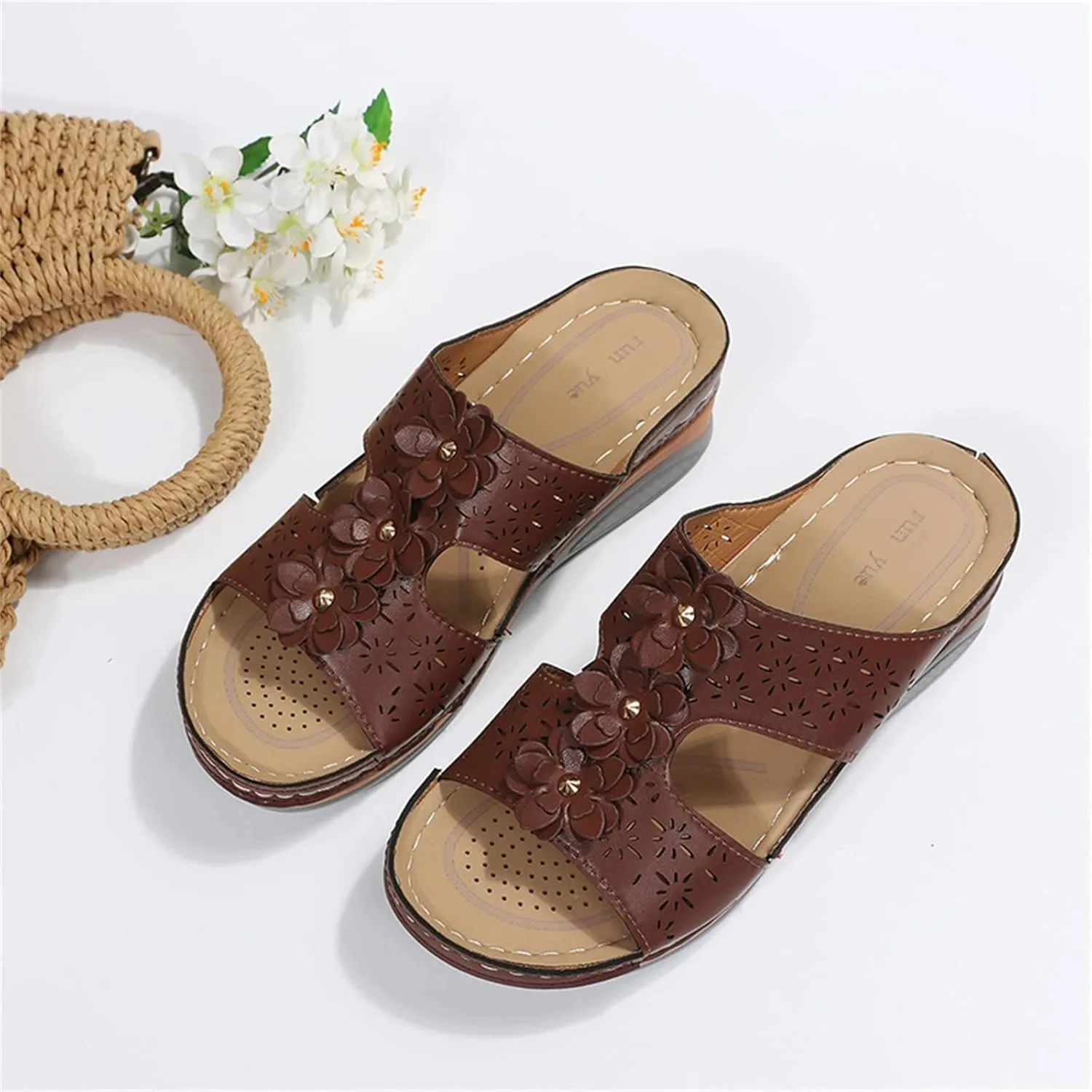 SBGMoSJ Womens Plantar Fasciitis Shoes Orthopedic Diabetic Walking Shoes Walking Sandals Women Red Sandals for Women Wedge Brown Leather Sandals Womens Block Heel Sandals