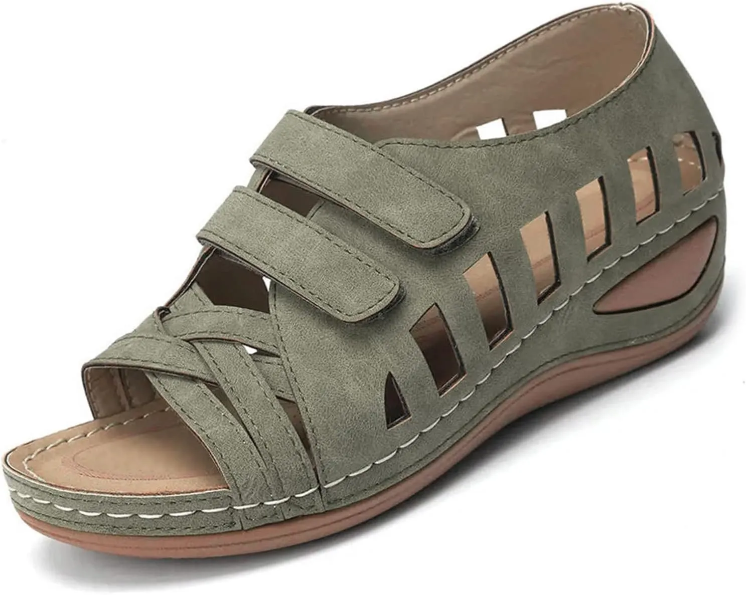 SBGMoSJ Womens Plantar Fasciitis Shoes Orthopedic Diabetic Walking Shoes Walking Sandals Women Red Sandals for Women Wedge Brown Leather Sandals Womens Block Heel Sandals