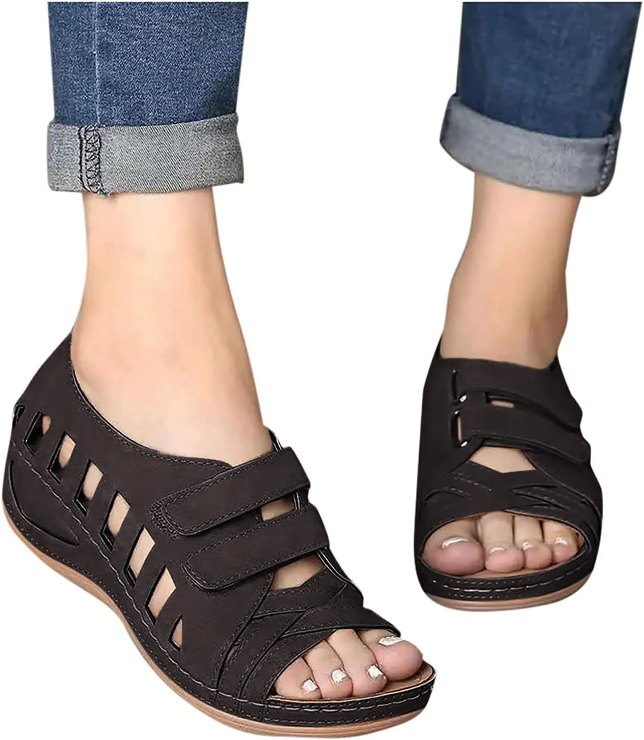 SBGMoSJ Womens Plantar Fasciitis Shoes Orthopedic Diabetic Walking Shoes Walking Sandals Women Red Sandals for Women Wedge Brown Leather Sandals Womens Block Heel Sandals