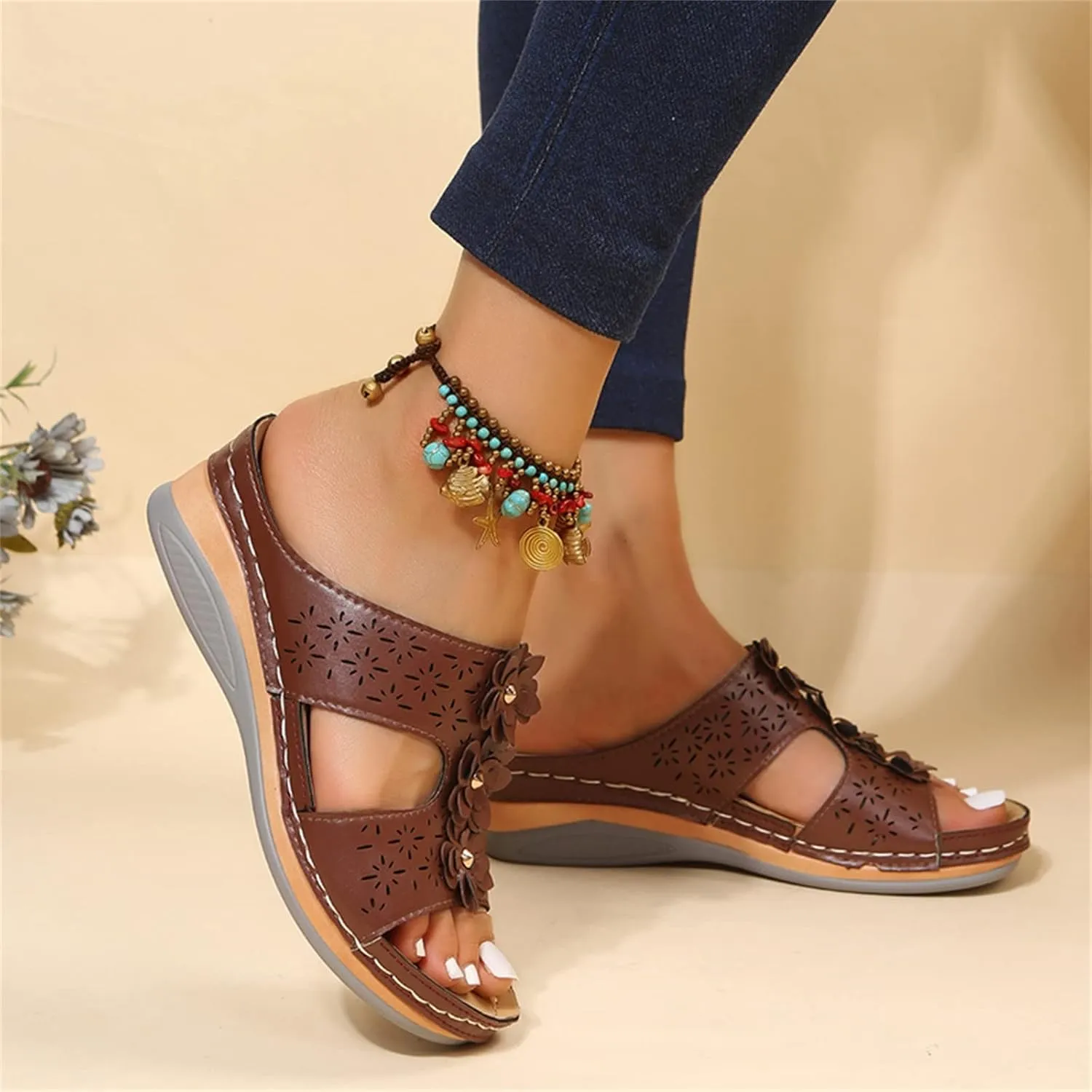 SBGMoSJ Womens Plantar Fasciitis Shoes Orthopedic Diabetic Walking Shoes Walking Sandals Women Red Sandals for Women Wedge Brown Leather Sandals Womens Block Heel Sandals